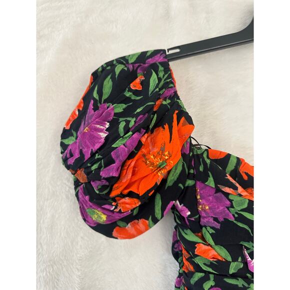NWT Zara Ruche Mini Dress L Bodycon Floral Festival Party Club - Picture 3 of 9
